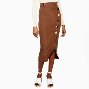 Topshop Brown Mix Button Skirt